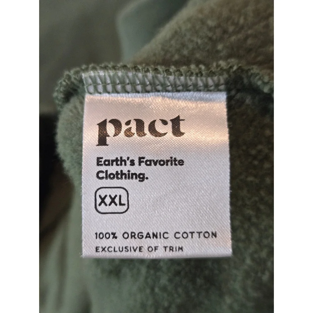 Pact Hoodie Mens 2XL Olive Green Organic Cotton Full Zip Boxy Relaxed Fit